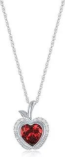 [Jewelili] Fine Jewelry Enchanted Disney Sterling Silver 1/10 CTTW & Synthetic Ruby Snow White Apple Pendant