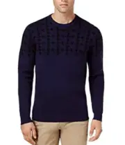Ben Sherman Men's Dogtooth Jacquard Sweater, Dark Navy, Small