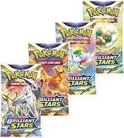 Pokémon | Pokemon TCG: Sword & Shield 9 Brilliant Stars Booster Packs x4 | Card Game | One of Each Art + TitanCards Toploader