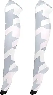 [Joitme] Houndstooth Light Pink Grey Thigh High Socks Women, Chic High Socks, Leg Stockings for Women, Houndstooth Light Pink Grey