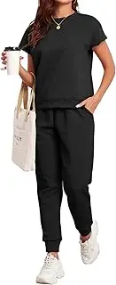 [Famulily] Loungewear Sets for Women Casual Crew Neck Cap Sleeve Tops and Jogging Bottoms Leisure Suits 2 Piece Outfits Tracksuits with Pockets
