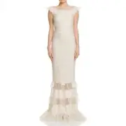 NWT Tadashi Shoji Pauline Gown Cream Tiered Hem Sleeveless Formal Dress XXS