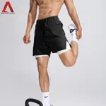 男士健身運動短褲 雙層假兩件 夏季 透氣舒適跑步騎行褲 現貨