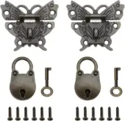 2PCS Butterfly Shaped Hasps & 2PCS Little Bear Padlocks Antique Decorative Latch