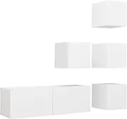 vidaXL White Engineered Wood TV Cabinet Set- Modern Design, Wall Mountable, with Storage Compartments