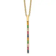 Sterling Silver Prizma Gold-Tone 14K Flash Gold-Plated 16 Inch Colorful Cz Vertical Bar Necklace With 2 Extender