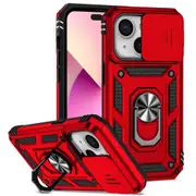 For iPhone 15 Plus Case Tough Slide Camera Cover Magnetic Ring Holder Red