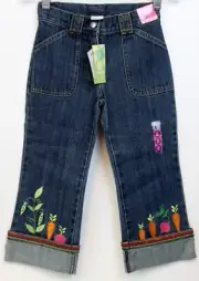2004 Gymboree Grown with Love 6 Denim Jeans Carrot Embroider Peas Garden Radish