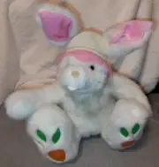 White Plush 12" Easter Bunny With Straw Hat By Mouse In The House Toys
