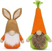 2 Pcs Easter Gnome Plush, Handmade Easter Gnomes with Bunny and Carrot, Easter Faceless Doll, Easter Swedish Elf Gnome, Spring Gnomes Plush for Easter Decorations Gifts Home Indoor Table Decor