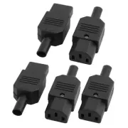 5pcs 10A AC 250V IEC Type Plug C13 Rewireable Inline Power Socket Connector