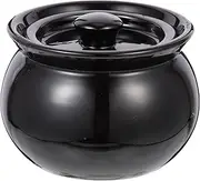 Happyyami Ceramic Stew Pot with Lid Casserole Clay Pot Earthen Pot Ceramic Cookware Japanese Donabe Pot Chinese Stockpot Cooking Pot for Hot Pot Dolsot Bibimbap and Soup 500ml Black