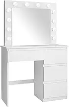 Dressing Table with Mirror Dresser Vanity Makeup Table 12 LED Light 4 Drawers Storage Nordic Style White Bedroom Furniture