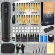 Tattoo Kit Complete Brushless Motor Gun Machine with 2 Batteries Ink Needles