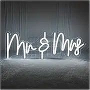 Sign Lamp "Mr Mrs"Neon Signs For Wall Decor LED Light USB Powered For Wedding Valentine's Day Party 40cmх15.5cm(White)