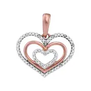 10k Rose Gold Round Diamond Triple Nested Heart Pendant 1/10 Cttw
