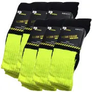 6x Pairs HI VIS SOCKS Workwear Work Safety Tradie High Visibility Fluro - Yellow