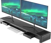 Dual Monitor Stand Riser with Drawers and Audio,4 USB Ports and Charging Pad, Me