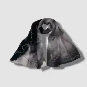 $650 Alexander McQueen Women's Black Gray Silk Logo Jeweled Cloud-Print Scarf