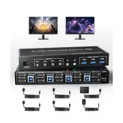 USB 3.0 HDMI Dual Monitors 4 Computers KVM Switch, Supports EDID, 4K@60Hz HDM...