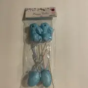 Blue Easter Bunny And Eggs Glittered Picks New