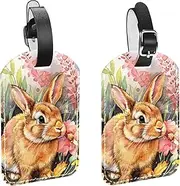 [WOSHJIUK] 2-Pc,Luggage Tags for Suitcases,Travel Tags for Luggage,Easter Bunny Flower Tulip Cute Animal