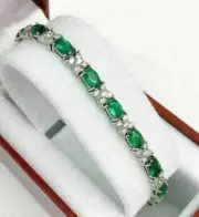 8.40Ct Oval Cut Simulated Emerald Women's Tennis Bracelet White Gold Plated