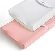 NIVAVA BABY Changing Pad Cover 2 Pack, Soft and Breathable Changing Table Pad Cover for Infant Newborn Baby Boys or Girls Unisex, Cotton Changing Pad Sheet (White & Pink)