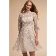 NWT Anthropologie BHLDN Aidan Mattox Sun Valley Dress $420 SIZE 4 Silver Floral
