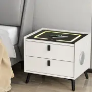 Smart Bedside Table 2 Drawers Wireless Charging LED White Modern Furniture 01-WH