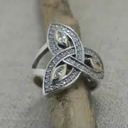 Sterling Silver &10K Trinity Knot Ring with Marquise by Keith Jack Size 5.5
