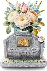 Pet Memorial Stones for Loss of Cat Grave Markers with A Rectangle Flower Pot - Cat Garden Stones Grave Stones Cemetery Markers Sympathy Cat Memorial Gifts Loss Gifts Outdoors