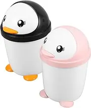 ERINGOGO Compact Plastic Desktop Waste Bin Penguin Shape Trash Can Mini Trash Organizer for Desk Car