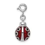 Sterling Silver Rhodium-Plated Red And Black Enameled Lady Bug Charm