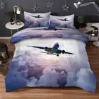 Airplane Clouds In The Sky 3D Quilt Duvet Doona Cover Set Pillow case Print