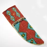 Native American Sioux Indian Beaded Handmade Sheath Suede Leather Knife Sheath