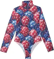 [Amooorous] Balloons with Elements Of American Flag long sleeve Body Suits for Womens Shapewear Body Suit Sexy Tops for Women Turtleneck Jumpsuit M, Balloons With Elements of American Flag
