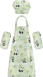 AIXIWAWA Kids Apron Chef Hat Set, Child Kitchen Bib Aprons Adjustable for Cooking Baking Painting (Watercolor Cute Panda)