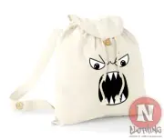 Monster face backpack funny scary holiday school college organic cotton day bag