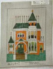 Hand-Painted Mandel Orange House Needlepoint Canvas 9" x 12" on 12-mesh