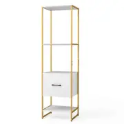 Costway 5-Tier Metal Frame Bookshelf Bookcase w/Drawer Tall Narrow Shelves Storage Organizer