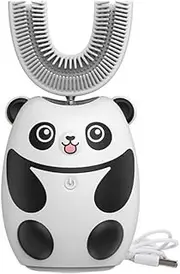 U Shaped Kids' Automatic Toothbrush, Cartoon Panda Smart Tooth Brush, with Tooth Mug and Air Drying Disinfection Inductive Charging Base,A