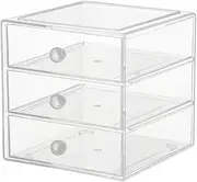Makeup Drawer Organizer Box with 3 Drawers, Acrylic Cosmetic Display Case Vanity Organizer Jewelry Storage Box Stackable Storage for Cosmetics, Skin Care, Bathroom, Countertop, Clear