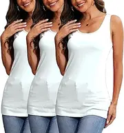 [H HIAMIGOS] Women's 3 Pack Long Tank Tops Stretchy Cotton Sleeveless Tops Undershirt Layering Workout Yoga Cami Tanks