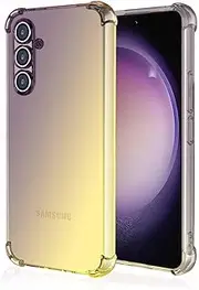 [HAOYE] Case for Samsung Galaxy S23 FE (Fan Edtion), Colour Gradient TPU Mobile Phone Case, [Reinforced Corners] Soft Transparent Silicone Soft TPU Case Shock Absorption Protective Case (Black/Gold)