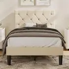Twin Size Bed Frame, Upholstered Platform with Adjustable Diamond Tufted