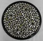 16" Round Black Inlay Stone Corner Center Side antique Marble Table Top Mosaic