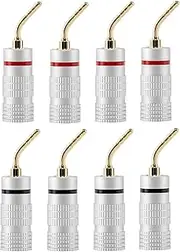 8PCS Banana Pin Plug, 24K Gold Plated Audio Speaker Pin Plug, Double Screw Lock Audio Jack Connector, Speaker Wire Speaker Cable Connector Adapter for Amplifier, HiFi, AV Receiver (4 Black and 4 Red)