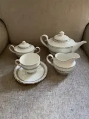 Graces' Teaware Set Mint and White With Gold Trim Tea Set for One New Fancy