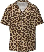 [EdWal] Leopard Pattern Print Men's Print T Shirts Short Sleeve Polo Shirts Casual Summer Beach Shirt for Men